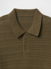 Gap Khaki Green Cotton Knit Striped Polo Shirt - Image 5 of 5