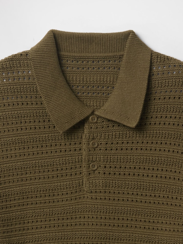 Gap Khaki Green Cotton Knit Striped Polo Shirt - Image 5 of 5