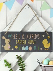 Natural Personalised Easter Egg Hunt Slate Hanging Sign by PMC - Image 2 of 3