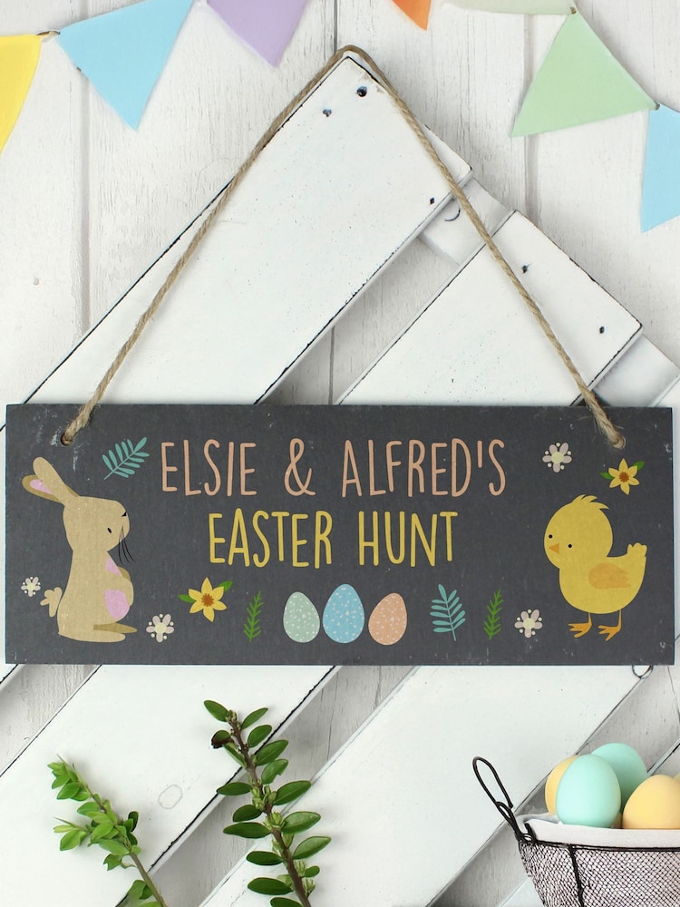 Natural Personalised Easter Egg Hunt Slate Hanging Sign by PMC - Image 2 of 3