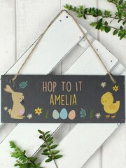 Natural Personalised Easter Egg Hunt Slate Hanging Sign by PMC - Image 3 of 3