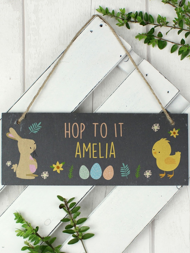 Natural Personalised Easter Egg Hunt Slate Hanging Sign by PMC - Image 3 of 3