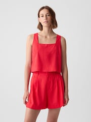 Gap Red Linen Blend Button Back Cropped Vest Top - Image 1 of 4