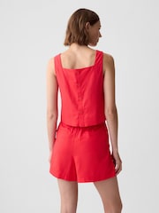 Gap Red Linen Blend Button Back Cropped Vest Top - Image 2 of 4