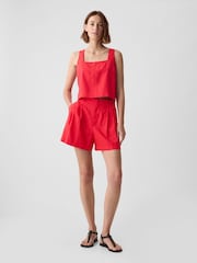 Gap Red Linen Blend Button Back Cropped Vest Top - Image 3 of 4
