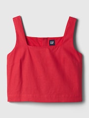 Gap Red Linen Blend Button Back Cropped Vest Top - Image 4 of 4