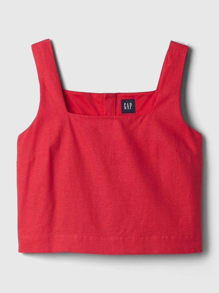 Gap Red Linen Blend Button Back Cropped Vest Top - Image 4 of 4