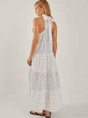 Accessorize White Polka Dot Stripe Halter 100% Cotton Maxi Dress - Image 2 of 4