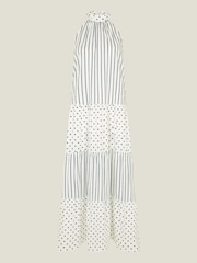 Accessorize White Polka Dot Stripe Halter 100% Cotton Maxi Dress - Image 4 of 4