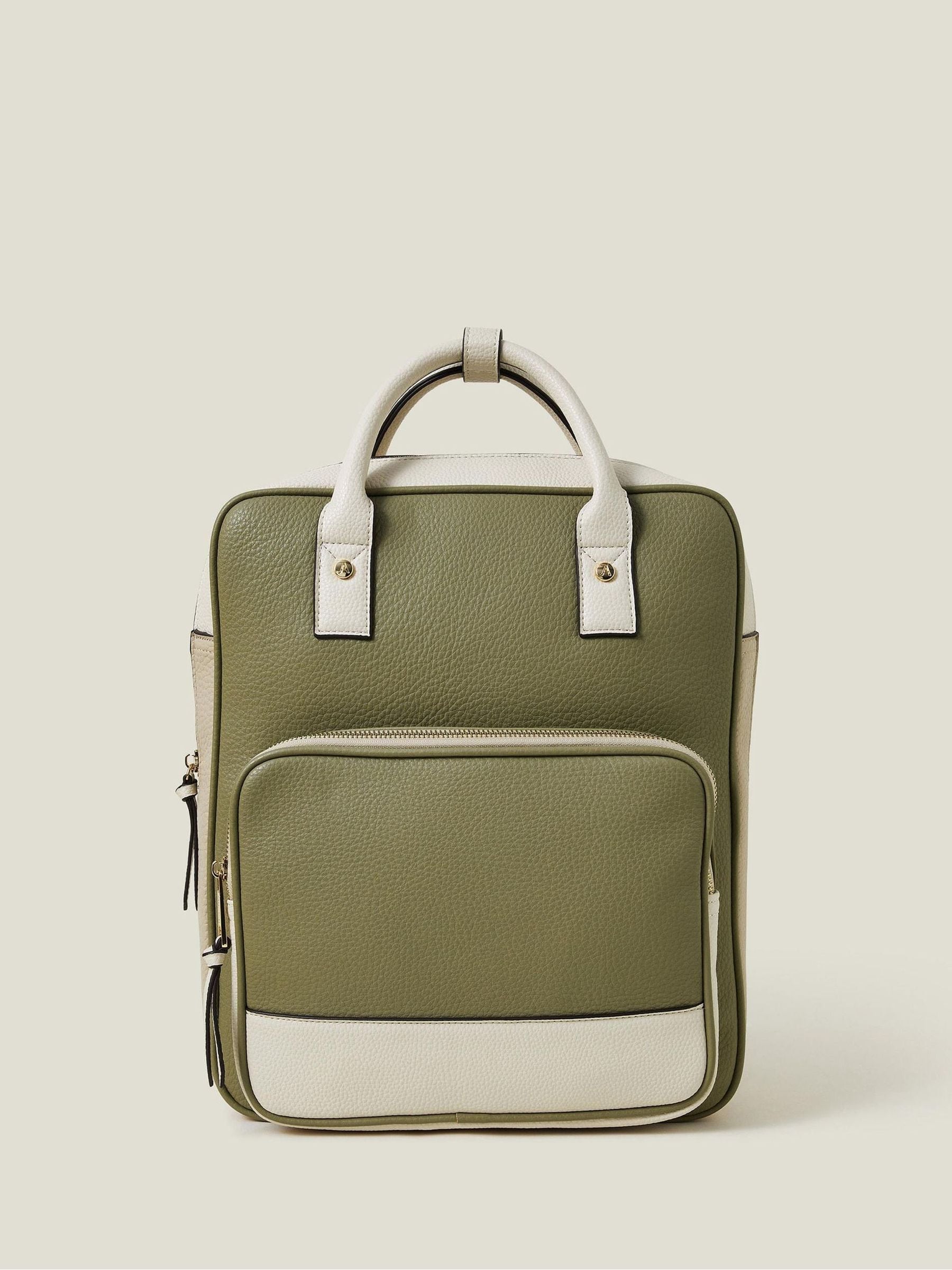 Accessorize Green Two-Tone Top Handle Faux Leather Backpack
