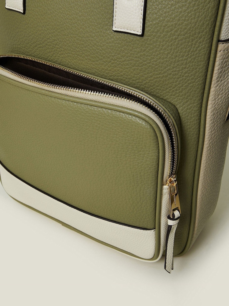 Accessorize Green Two-Tone Top Handle Faux Leather Backpack - Image 2 of 5 Accessorize Green Two-Tone Top Handle Faux Leather Backpack - Image 2 of 5