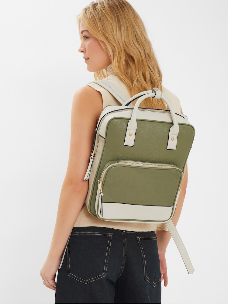 Accessorize Green Two-Tone Top Handle Faux Leather Backpack - Image 5 of 5 Accessorize Green Two-Tone Top Handle Faux Leather Backpack - Image 5 of 5