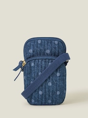 Accessorize Blue Polka Dot Denim Phone Bag - Image 1 of 5