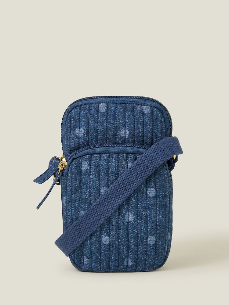 Accessorize Blue Polka Dot Denim Phone Bag - Image 1 of 5