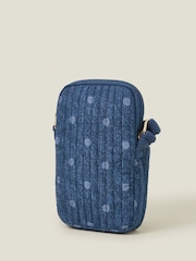 Accessorize Blue Polka Dot Denim Phone Bag - Image 2 of 5