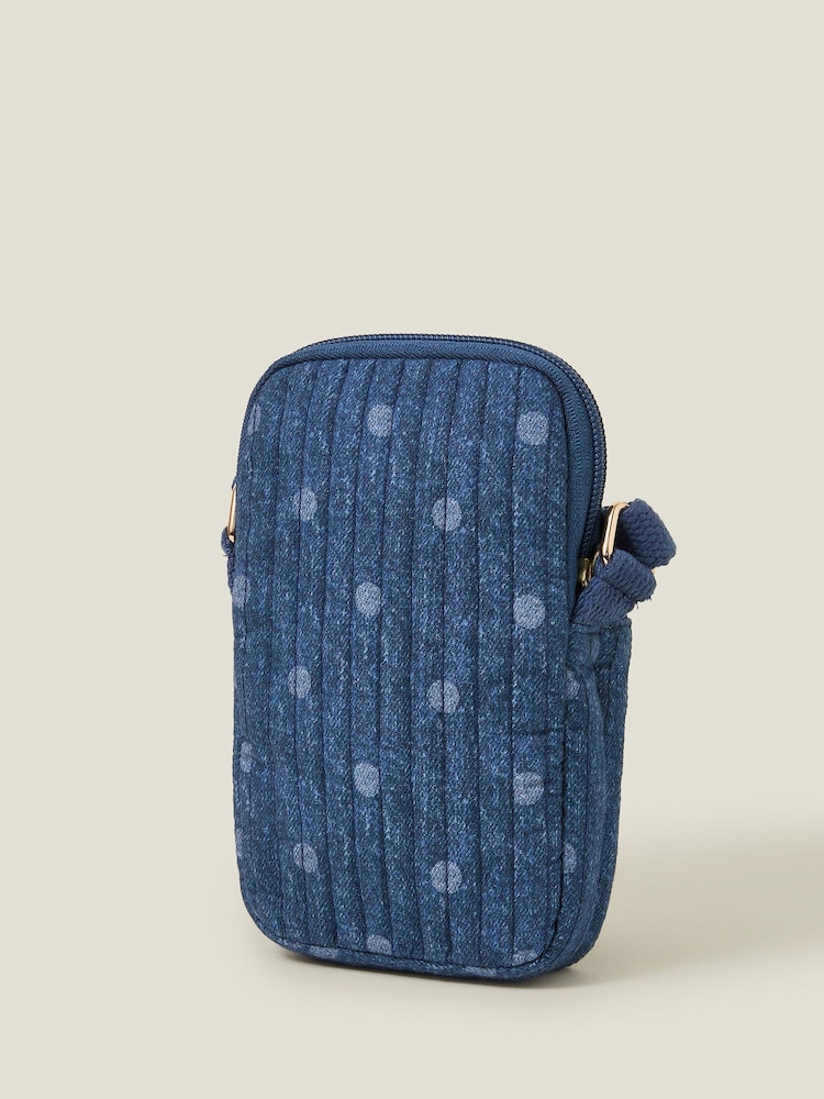 Accessorize Blue Polka Dot Denim Phone Bag - Image 2 of 5