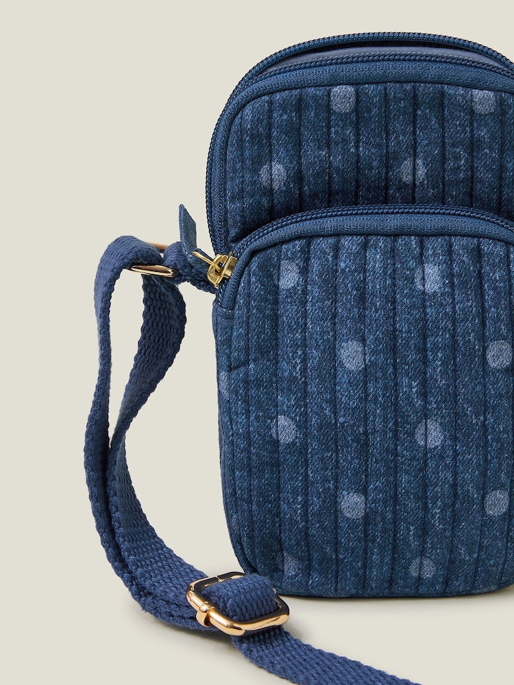 Accessorize Blue Polka Dot Denim Phone Bag - Image 4 of 5