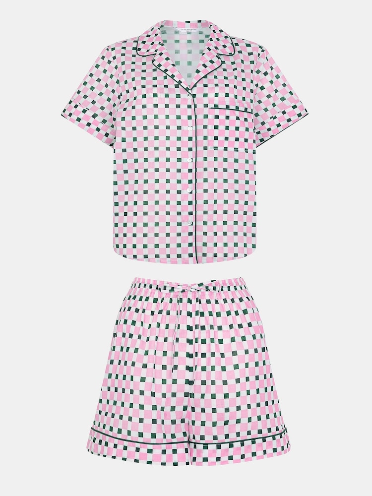 Accessorize Pink Checkerboard Short 100% Cotton Pyjamas Set - Image 1 of 2