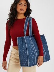 Accessorize Blue Polka Dot Denim Shopper Bag - Image 6 of 6