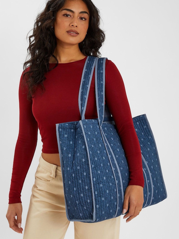 Accessorize Blue Polka Dot Denim Shopper Bag - Image 6 of 6