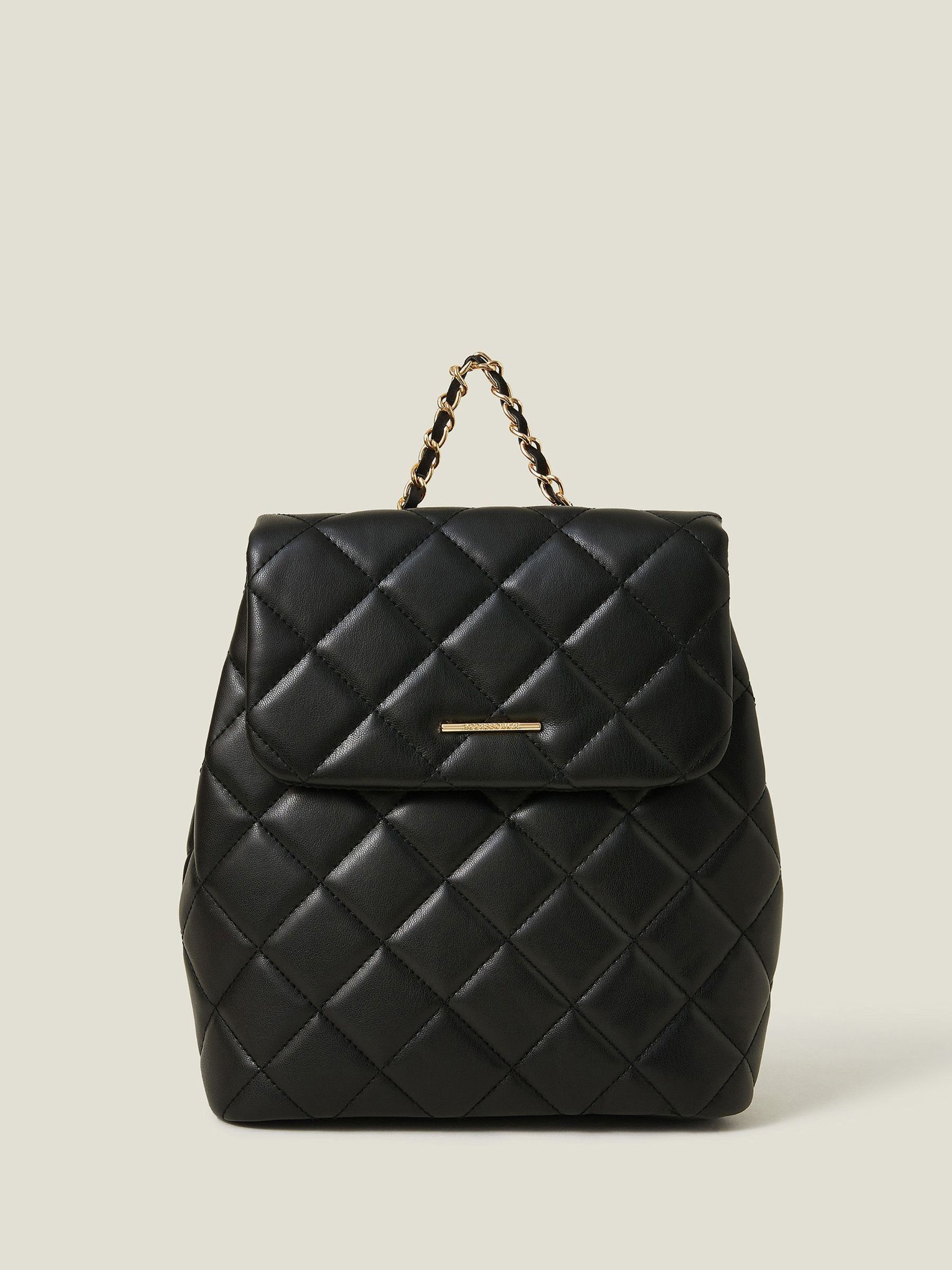 Accessorize Black Small Quilted Faux Leather Backpack