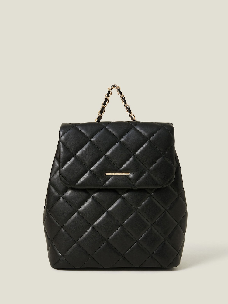 Accessorize Black Small Quilted Faux Leather Backpack - Image 1 of 5