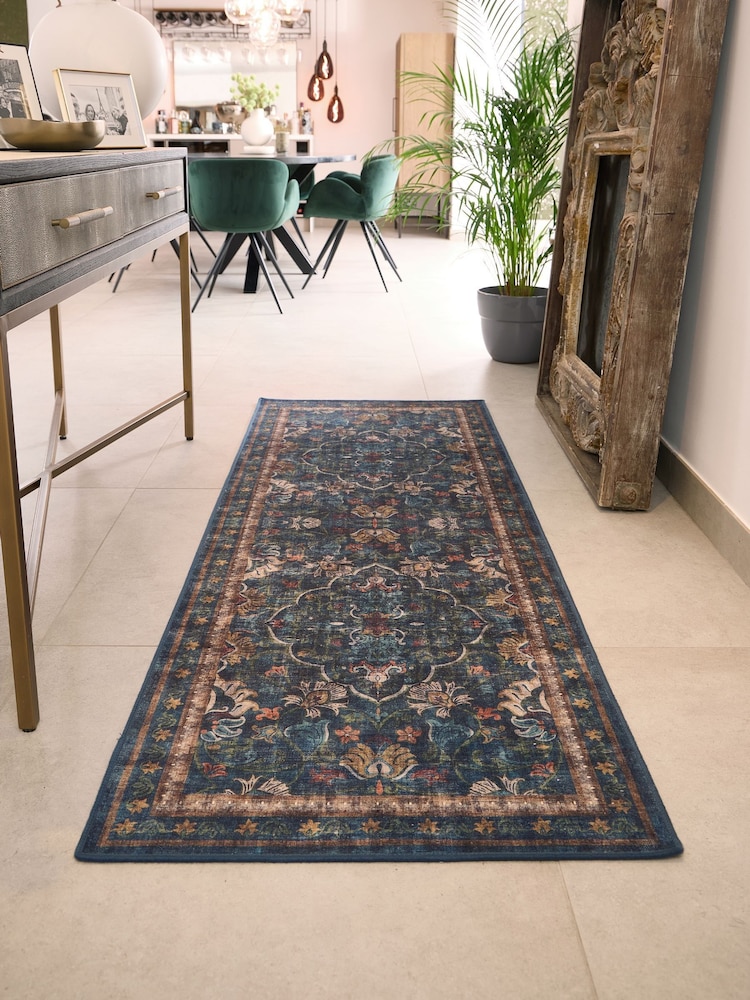 Hug Rug Navy Blue British Made Washable Midnight Paisley Rug - Image 1 of 7