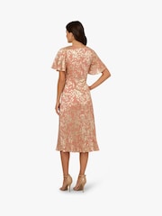 Adrianna Papell Pink Foil Leaf Draped Midi Dress - Image 2 of 6