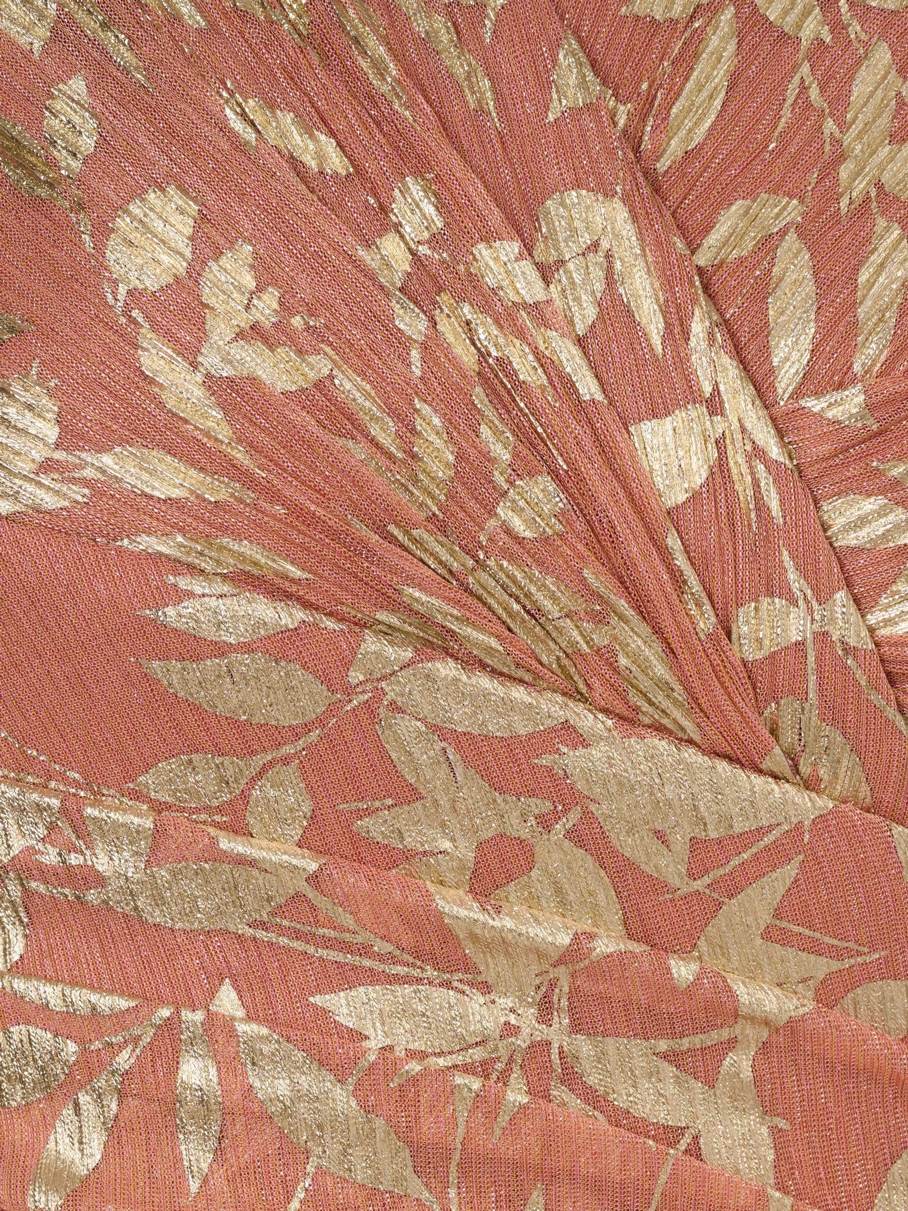 【海外限定】AdriannaPapell ☆ドレスPink Foil Leaf Draped Mid Adrianna Papell Women's Foil Leaf Flutter-Sleeve Draped Gown