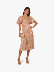 Adrianna Papell Pink Foil Leaf Draped Midi Dress - Image 4 of 6