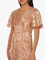 Adrianna Papell Pink Foil Leaf Draped Midi Dress - Image 5 of 6