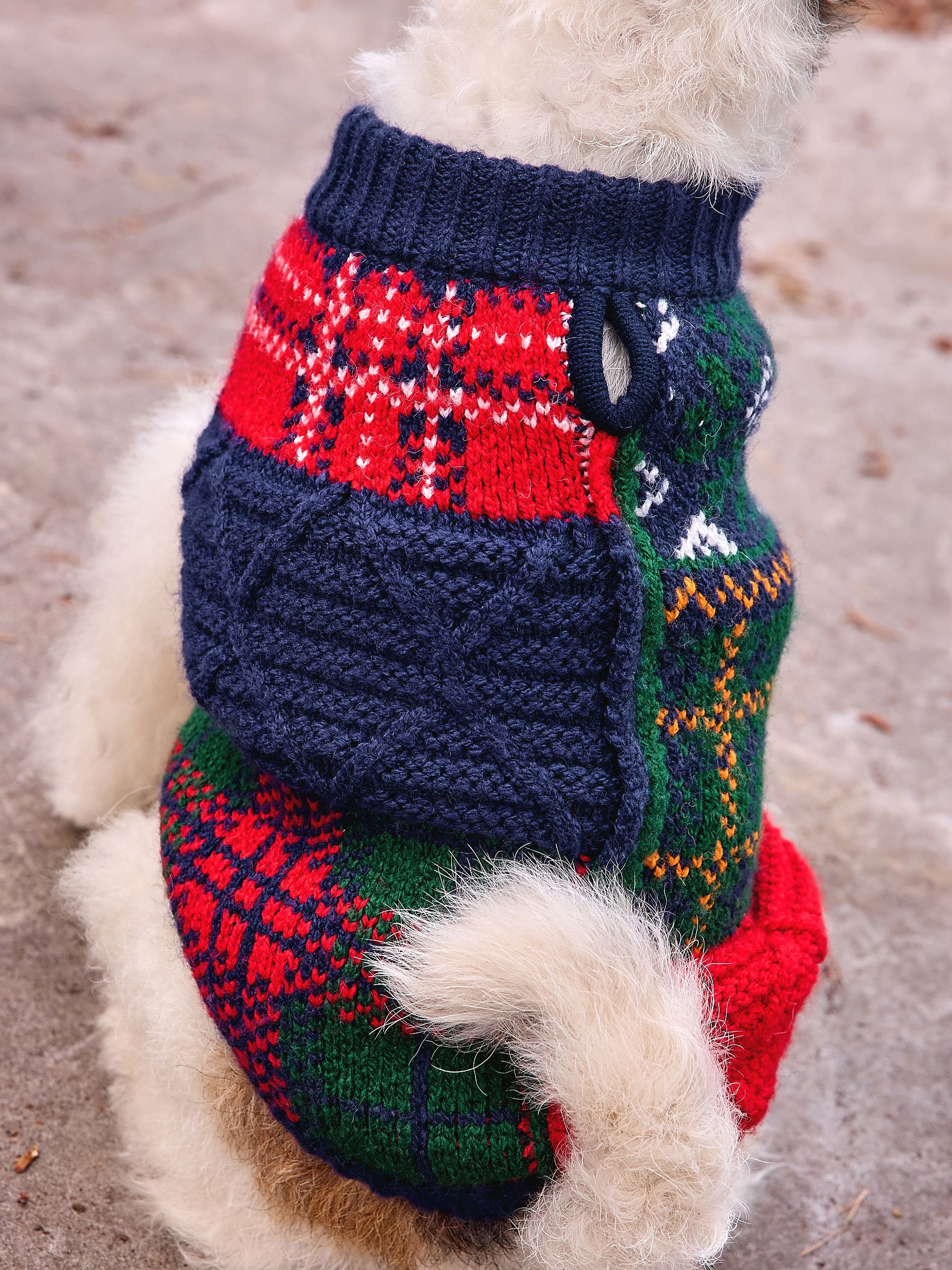 新品　犬服 E ニット　セーター ジョージ　パッチワーク Next：日本 ネイビーブルー パッチワーク - 犬用 ニットセーター from