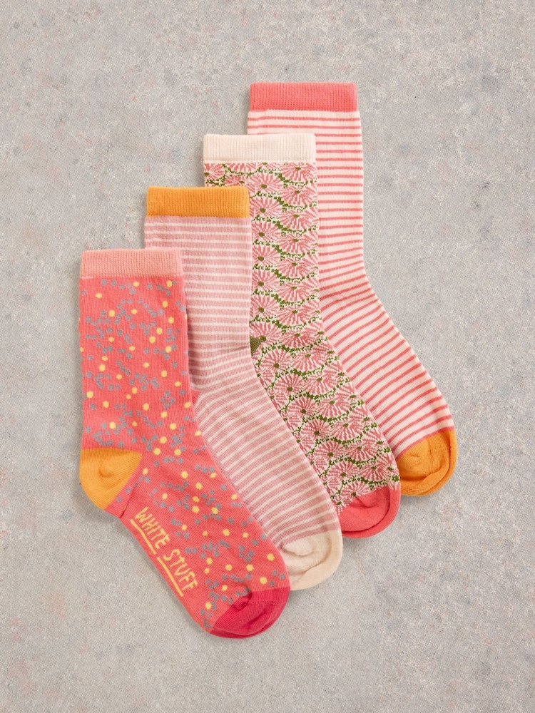 White Stuff Mixed Pattern Ankle Socks 4 Pack - Imagen 1 de 4