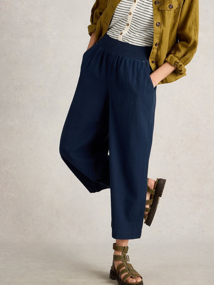 White Stuff Blue Shelly Linen Blend Culottes - Image 2 of 6