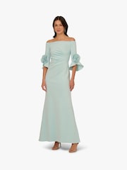 Adrianna Papell Blue Rosette Scuba Crepe Gown - Image 1 of 6