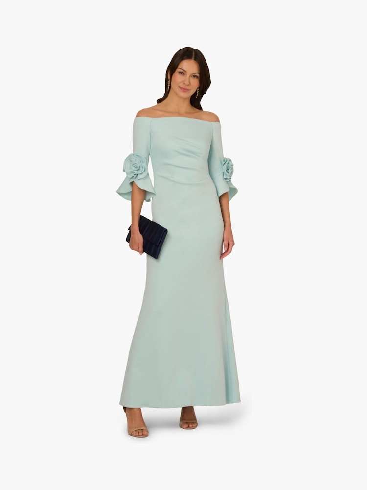 Adrianna Papell Blue Rosette Scuba Crepe Gown - Image 4 of 6