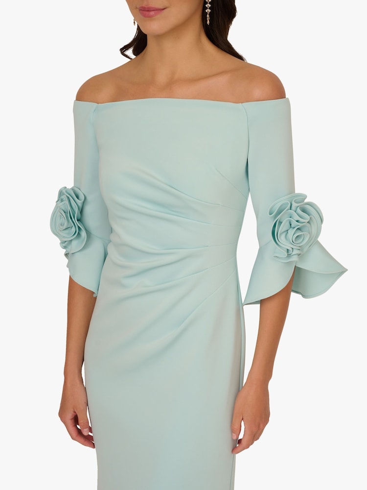 Adrianna Papell Blue Rosette Scuba Crepe Gown - Image 6 of 6