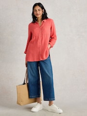 White Stuff Pink Sophie Longline 100% Organic Cotton Shirt - Image 1 of 6