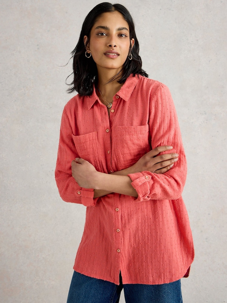 White Stuff Pink Sophie Longline 100% Organic Cotton Shirt - Image 2 of 6