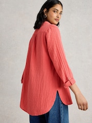 White Stuff Pink Sophie Longline 100% Organic Cotton Shirt - Image 3 of 6