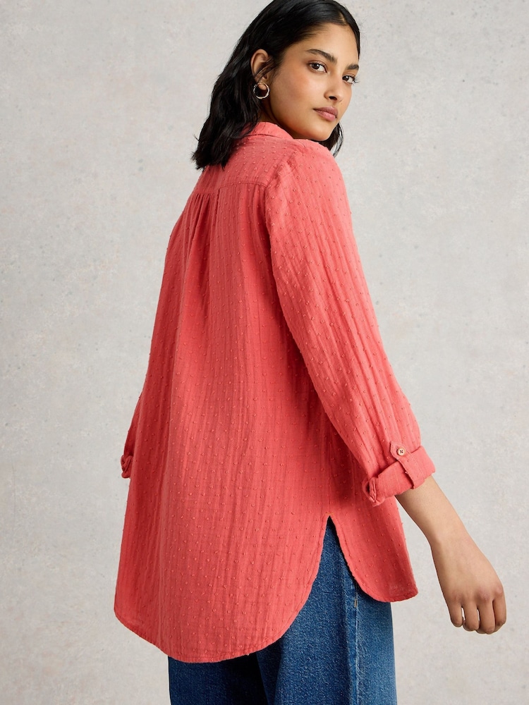 White Stuff Pink Sophie Longline 100% Organic Cotton Shirt - Image 3 of 6