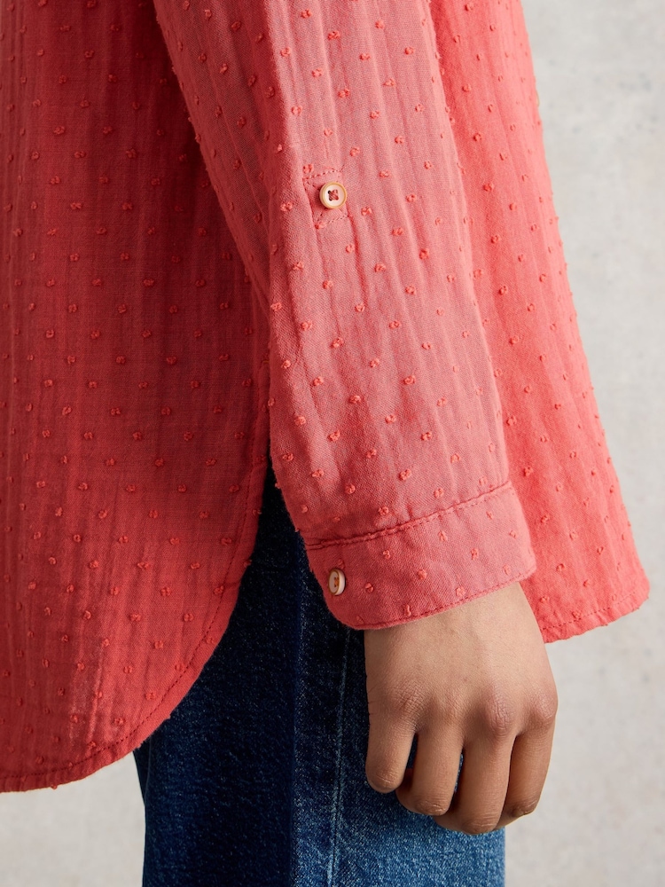 White Stuff Pink Sophie Longline 100% Organic Cotton Shirt - Image 4 of 6