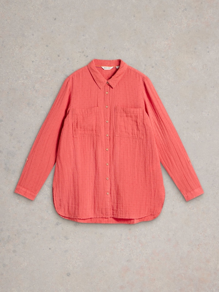 White Stuff Pink Sophie Longline 100% Organic Cotton Shirt - Image 5 of 6