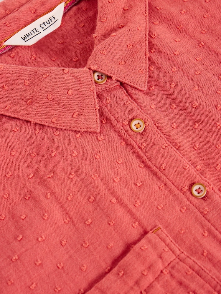 White Stuff Pink Sophie Longline 100% Organic Cotton Shirt - Image 6 of 6