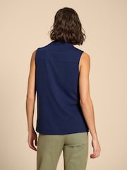 White Stuff Blue Celia Jersey Mix Sleeveless Blouse - Image 2 of 7