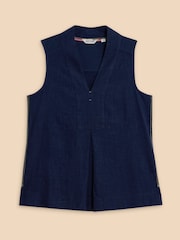White Stuff Blue Celia Jersey Mix Sleeveless Blouse - Image 5 of 7