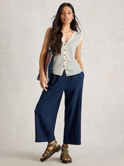 White Stuff Blue Naria Stripe Linen Blend Tank - Image 1 of 6