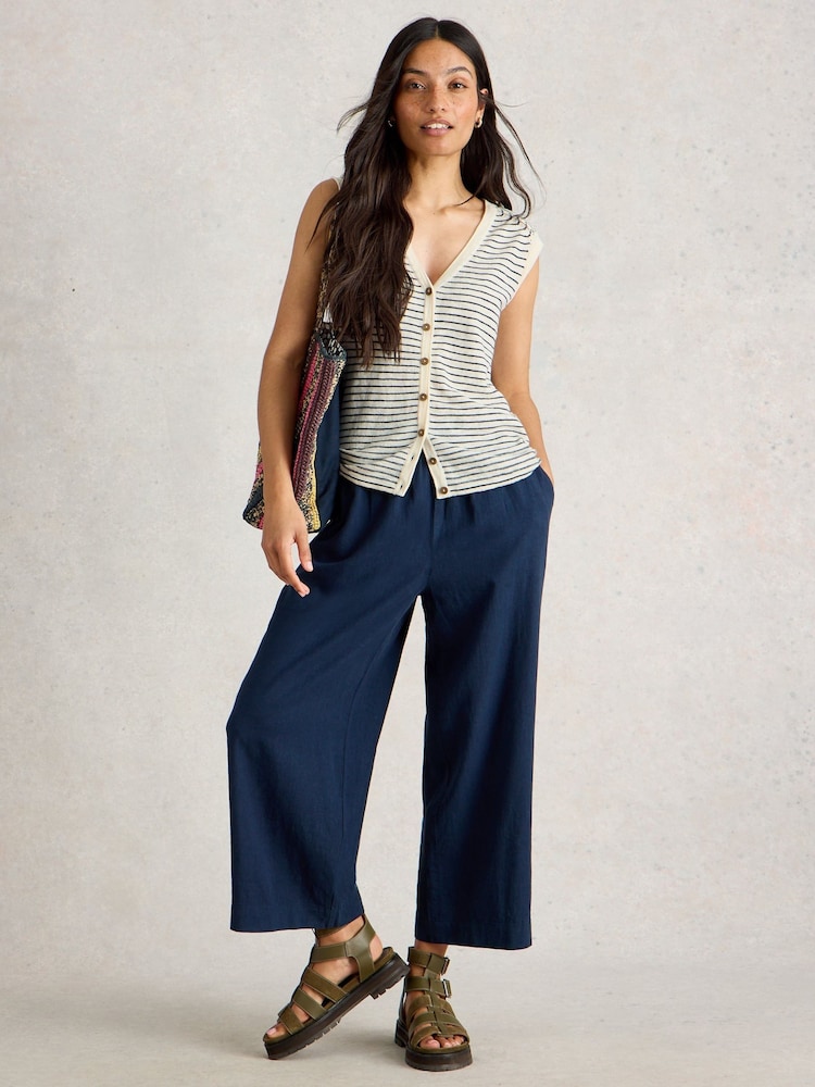 White Stuff Blue Naria Stripe Linen Blend Tank - Image 1 of 6