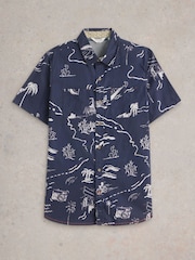 White Stuff Blue Map Short Sleeve Printed Shirt - Image 6 of 7