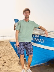 White Stuff Blue Halsall Printed Cotton Cargo Shorts - Image 1 of 7